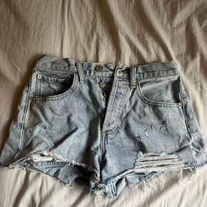 Z Supply Blue Jean Shorts with Distressed Details and Cut-Off Hem